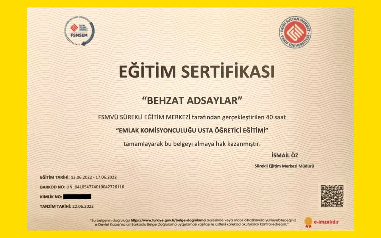 Emlak Komisyonculugu usta öğretici eğitimi
