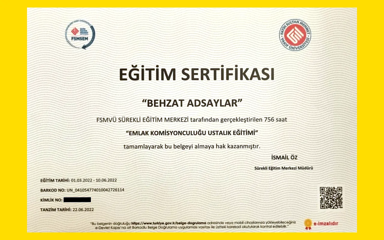 Emlak Komisyonculugu ustalik egitimi